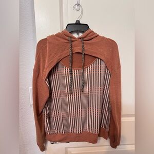 Sugarfox Plaid Rust Orange Hooded Sweater